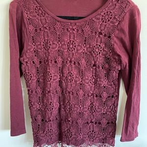 J. Crew maroon lace top